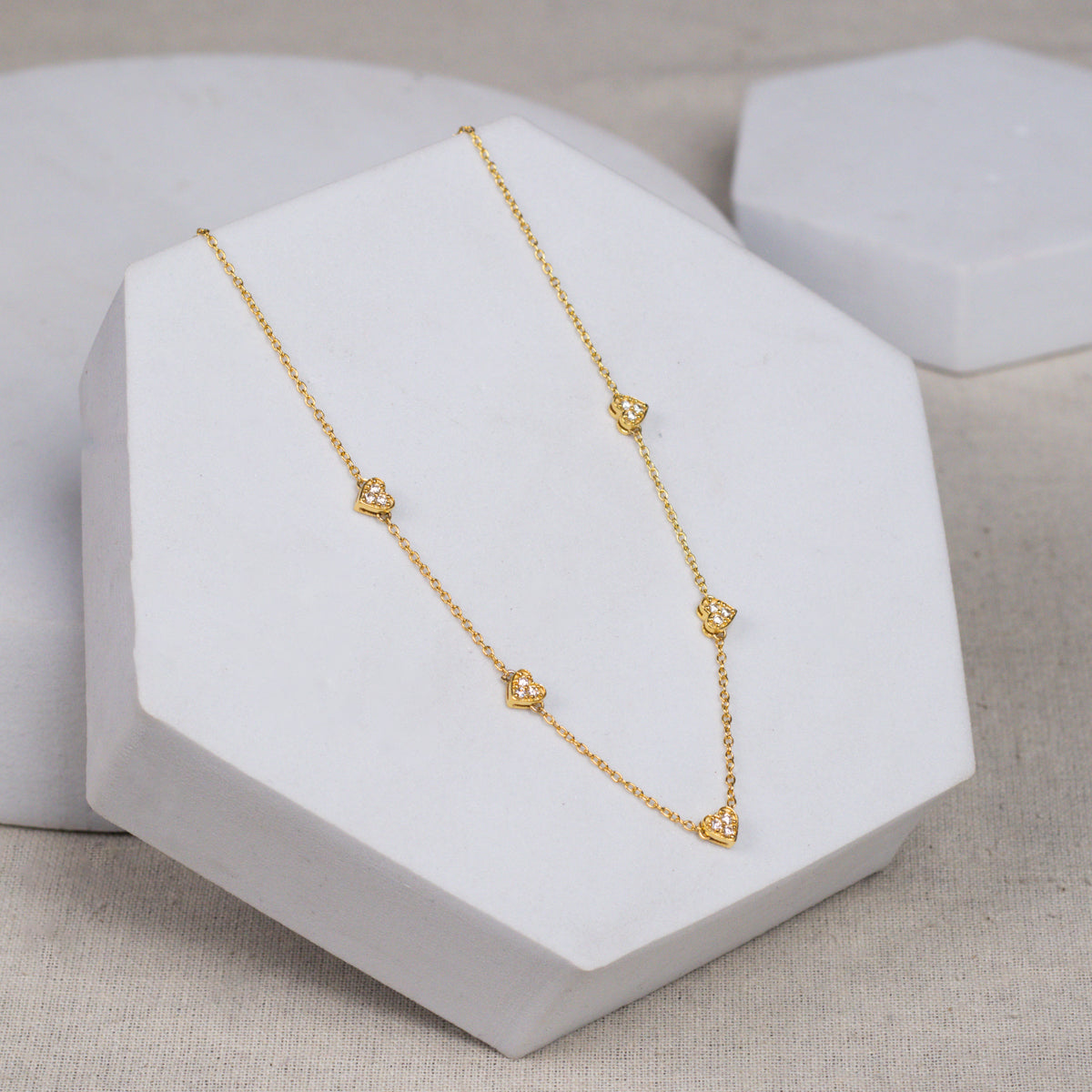 Silver CZ Studded Heart Motif Necklace | 92.5 Silver | 22K Gold Plated