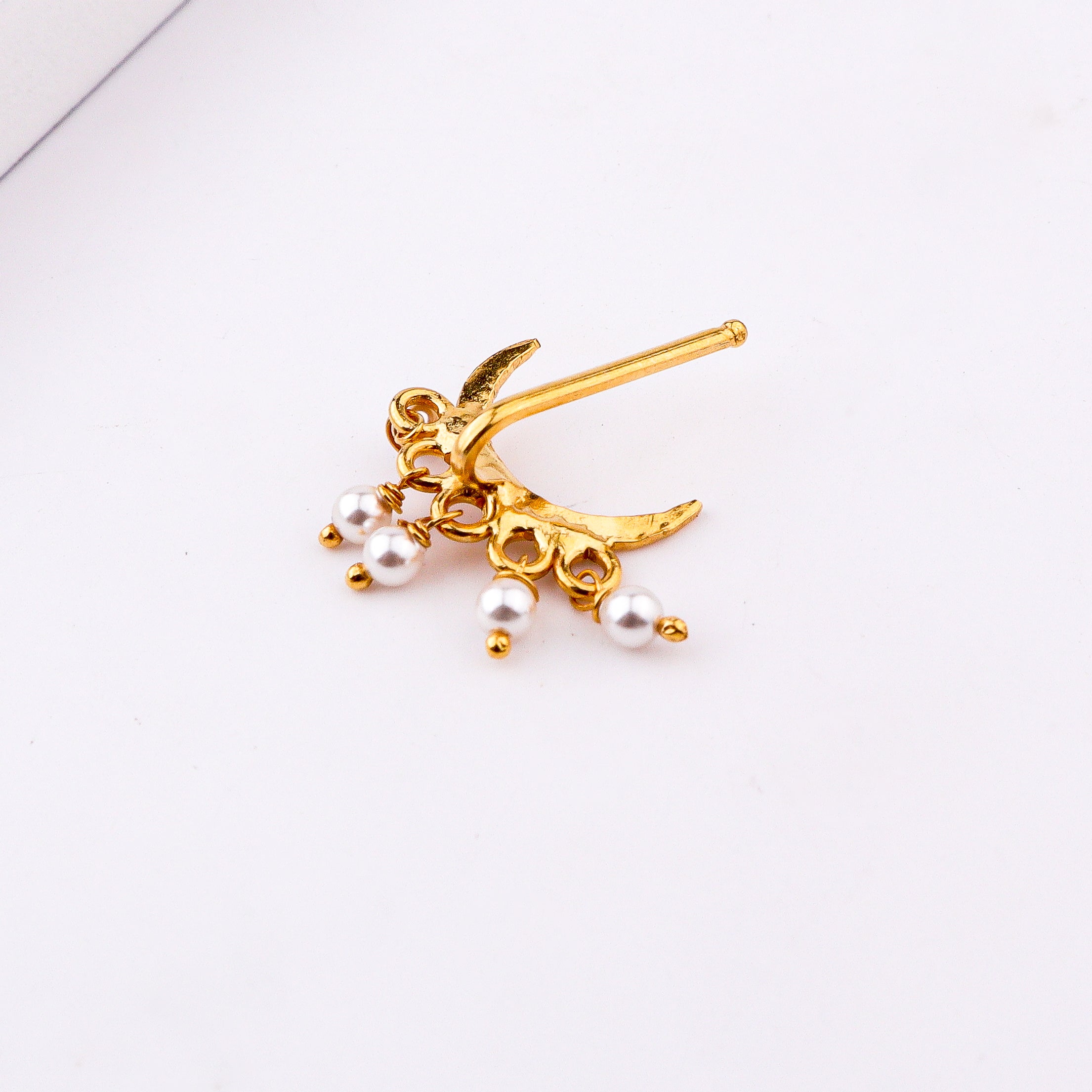 Hammered Chandrakor Clip-On Nose Pin | 22K Gold-Plated (Large)