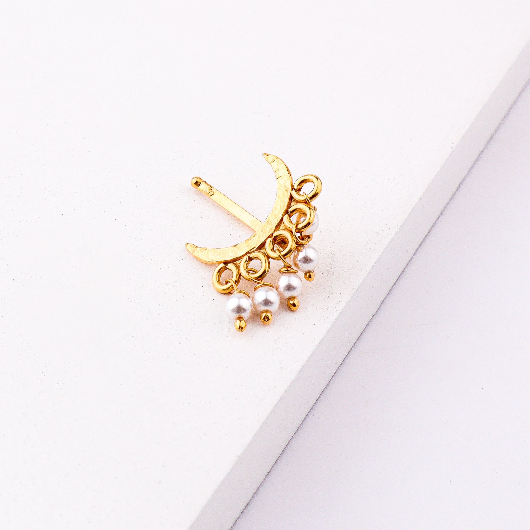 Hammered Chandrakor Clip-On Nose Pin | 22K Gold-Plated (Large)