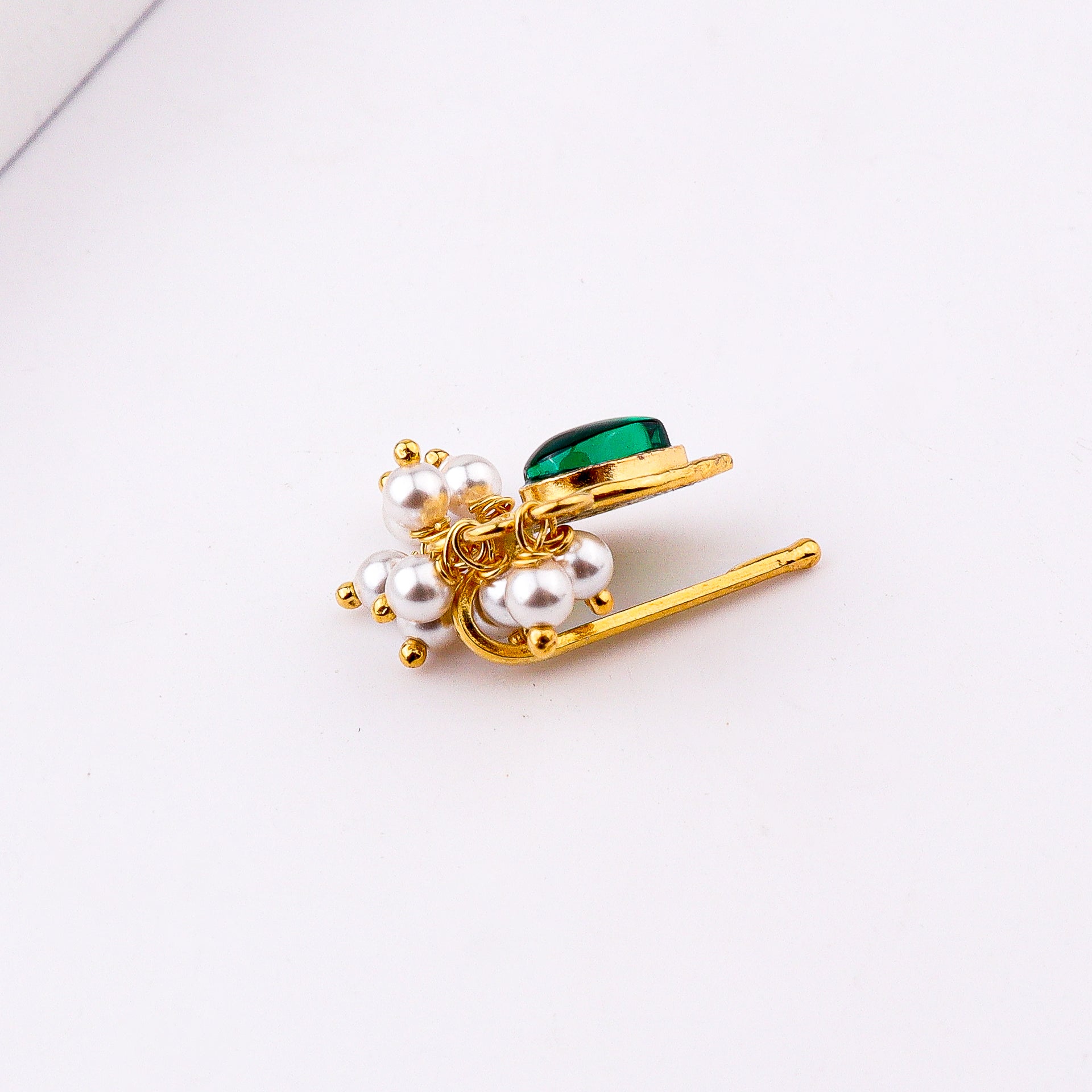 Green Drop Clip-On Nose Pin | 22K Gold-Plated (Large)