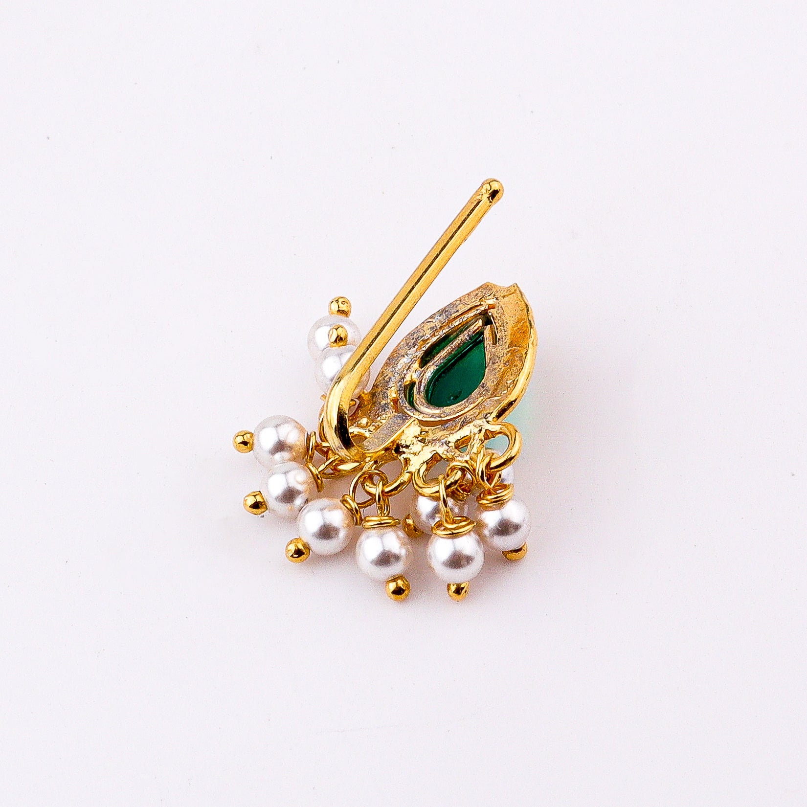 Green Drop Clip-On Nose Pin | 22K Gold-Plated (Large)