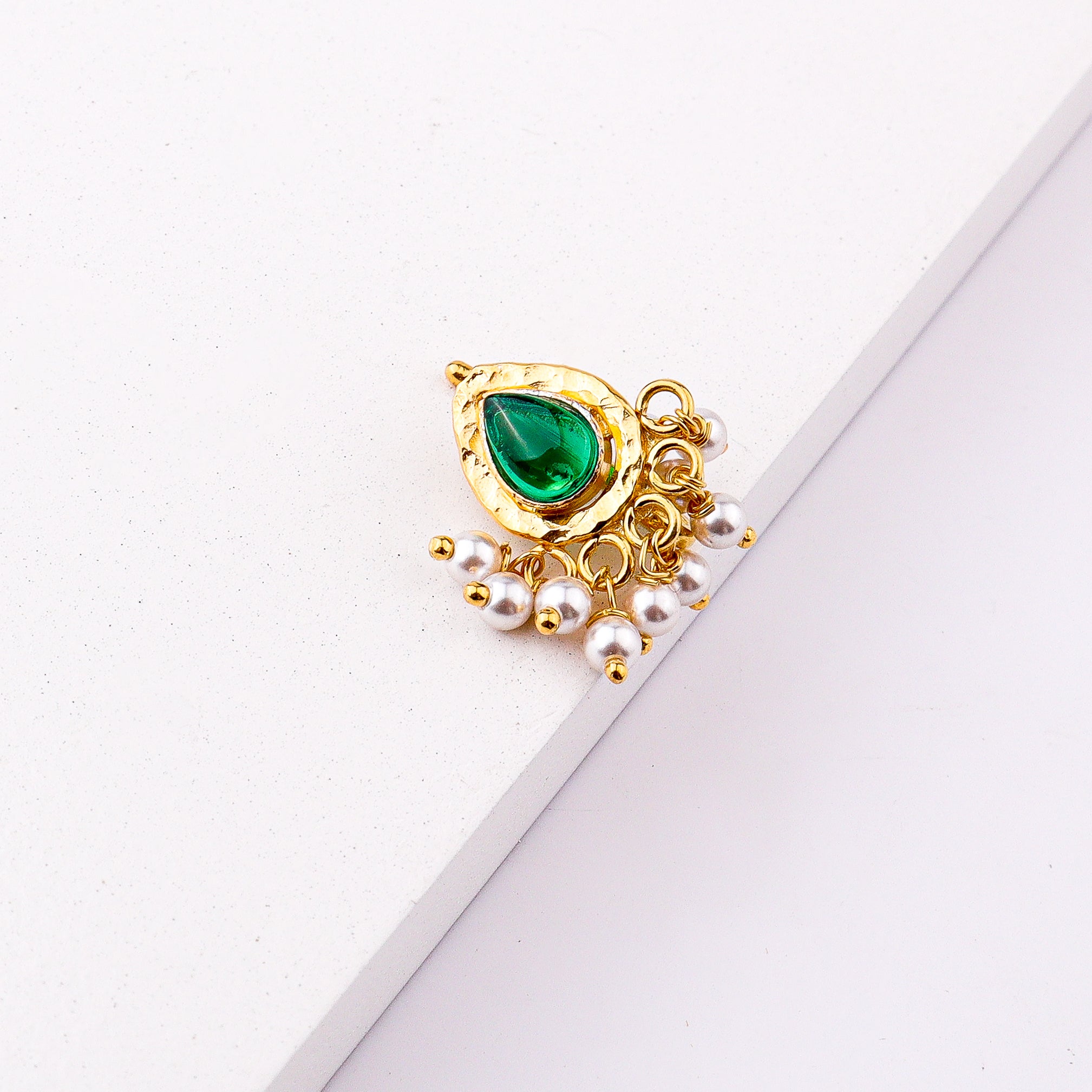 Green Drop Clip-On Nose Pin | 22K Gold-Plated (Large)