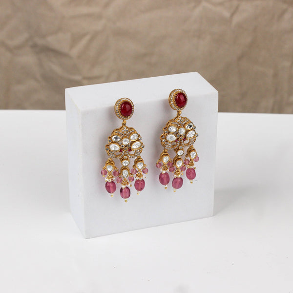 Close-up of a 22K gold-plated fashion earring showcasing intricate detailing, fine craftsmanship, and rich 22K gold plating