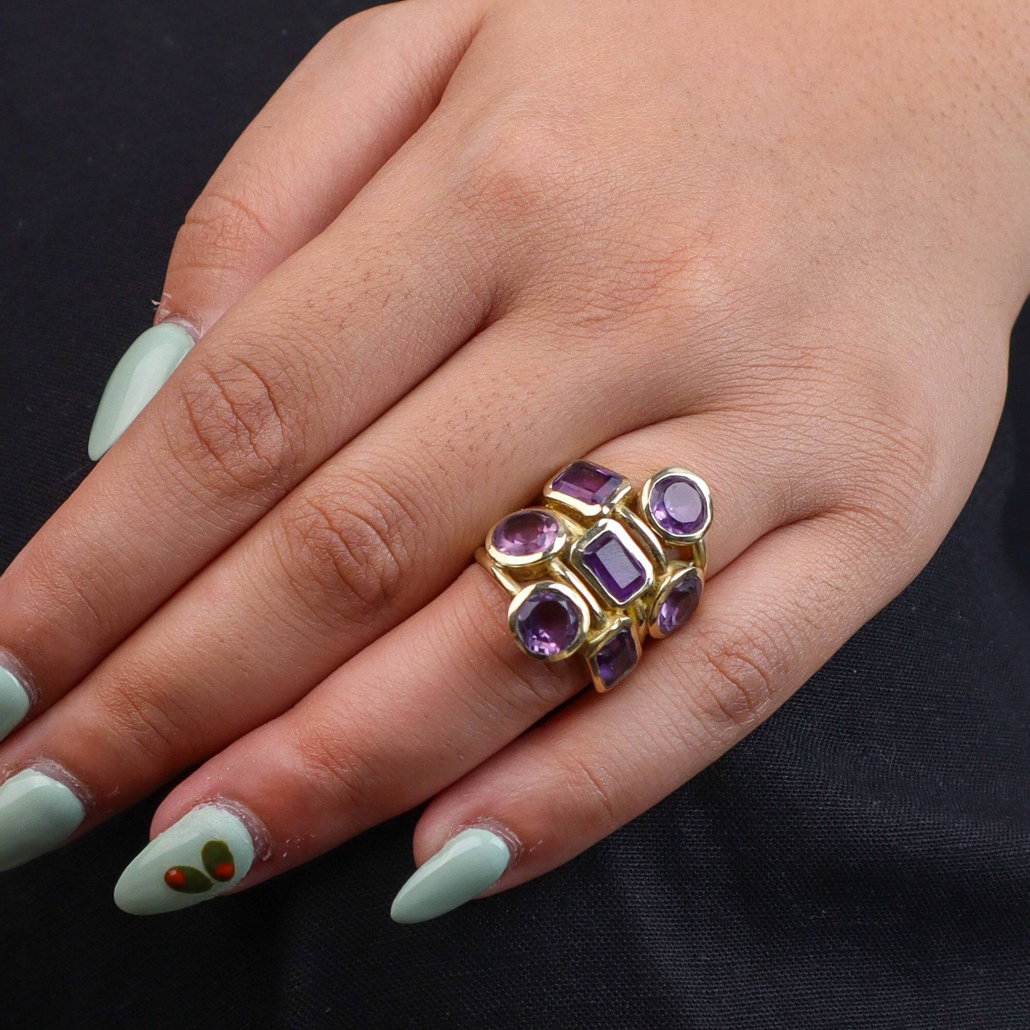 Model wearing a brass fashion ring for a stylish and contemporary fashion jewellery look