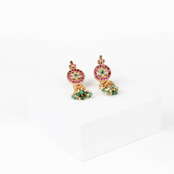 Angled view of 22K gold-plated fashion earring highlighting its elegant silhouette, unique structure, and polished gold finish