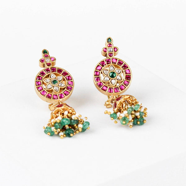 Close-up of 22K gold-plated fashion earring showcasing intricate detailing, fine craftsmanship, and rich 22K gold plating