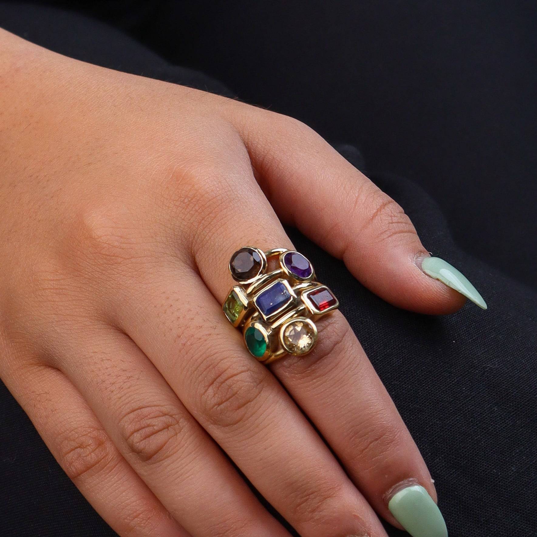 Model wearing Brass Fashion Ring for a stylish and contemporary fashion jewellery look
