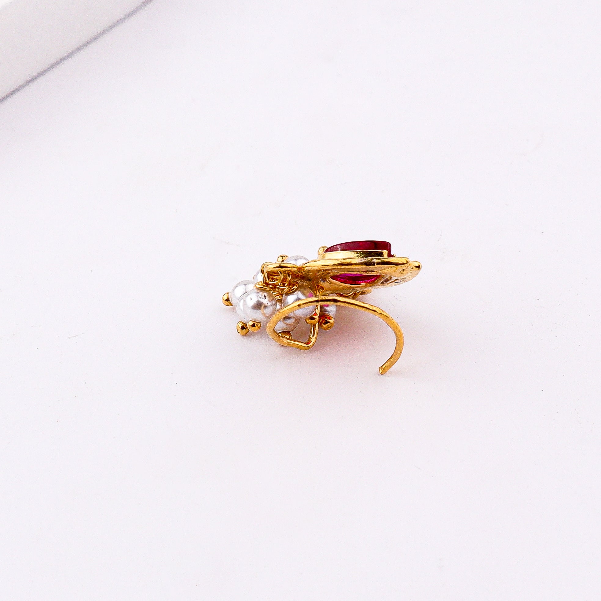 Pink Drop Pierced Nose Pin | 22K Gold-Plated (Large)