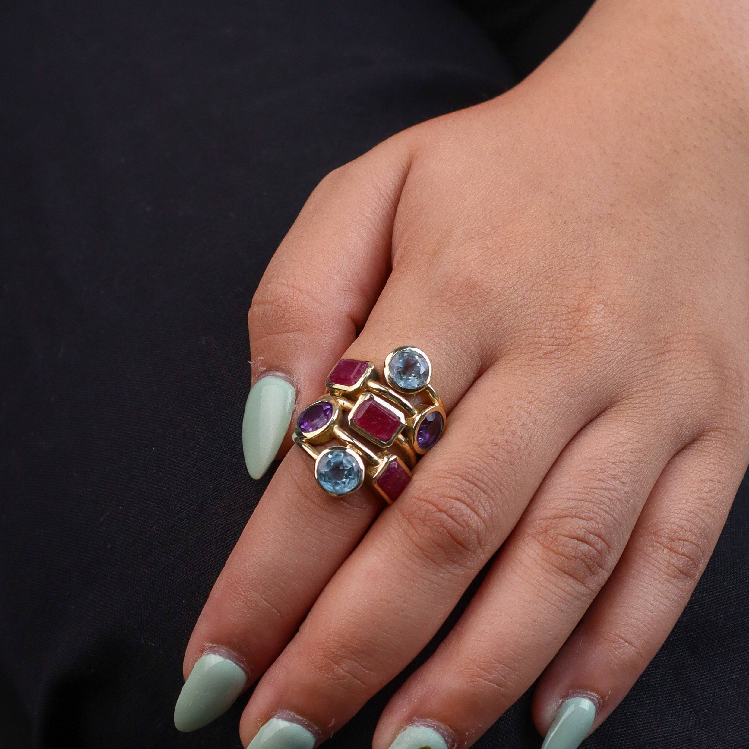 Model wearing Brass Fashion Ring for a stylish and contemporary fashion jewellery look