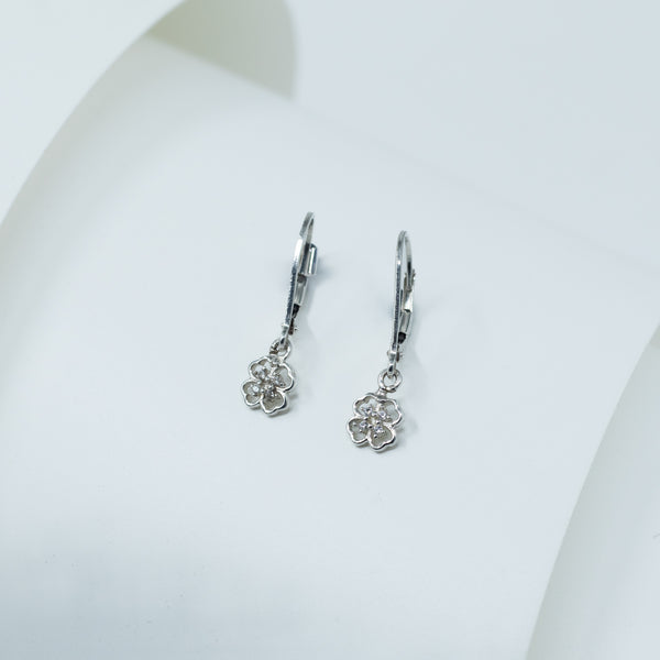 Silver flower earrings with cubic zirconia