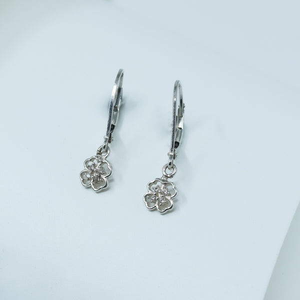 Silver CZ Clover Earring Hallmarked Silver