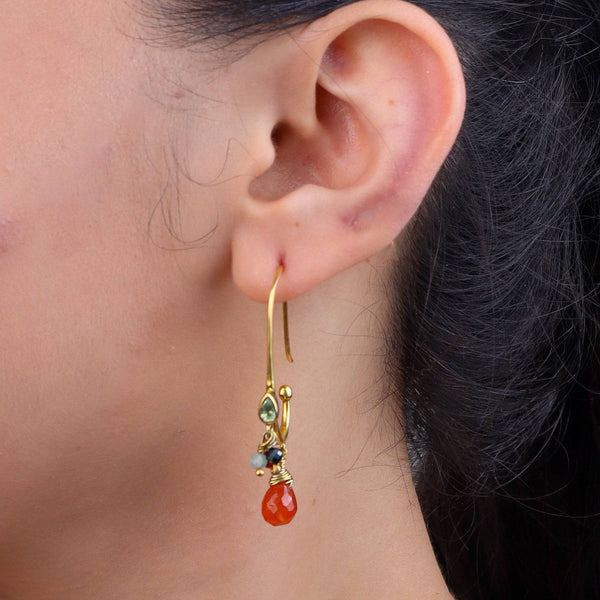 Model wearing Brass Fashion Earrings for a stylish and contemporary fashion jewellery look