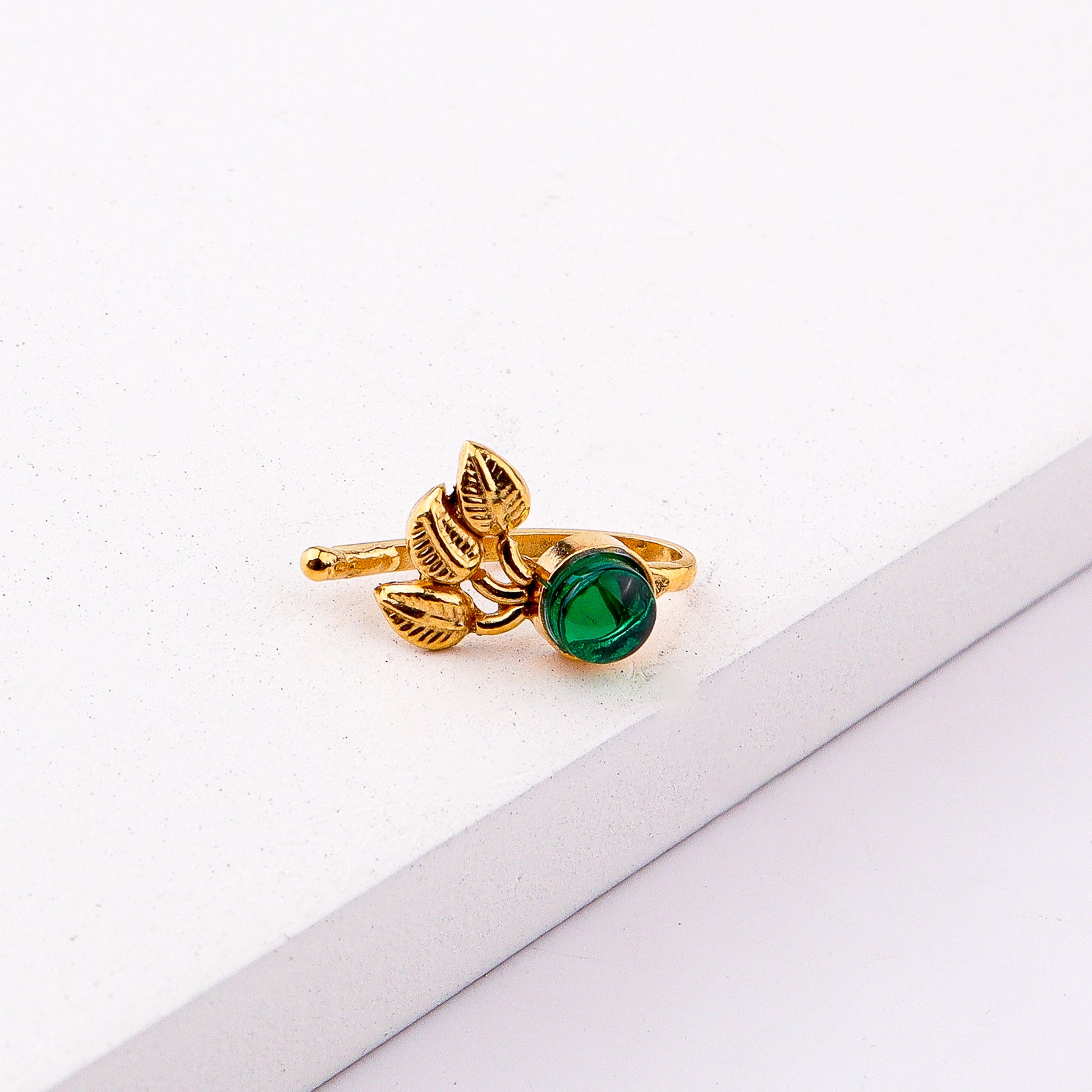 Green Petalfall Clip-On Nose Pin | 22K Gold-Plated (Large)