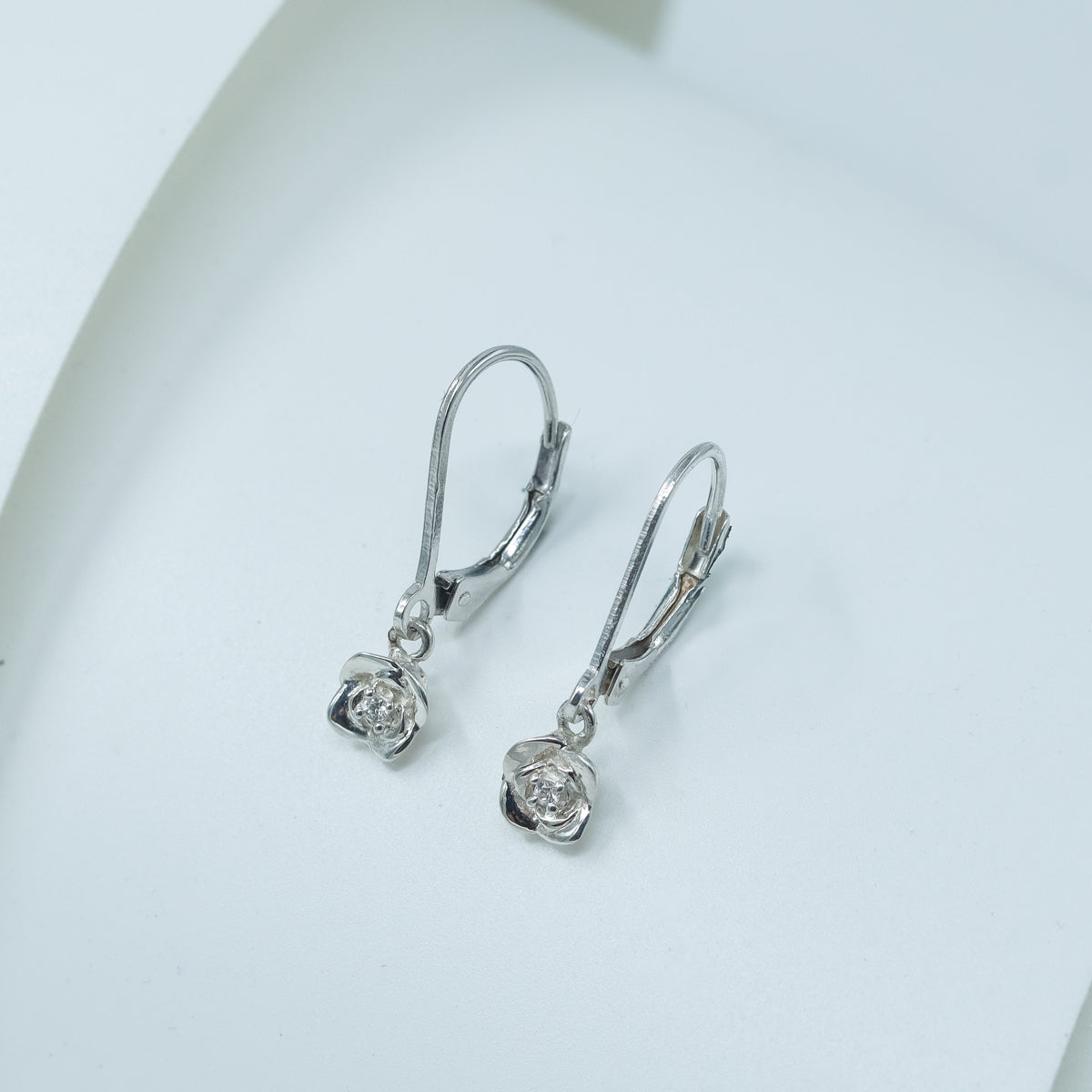 Silver CZ Rose Earring