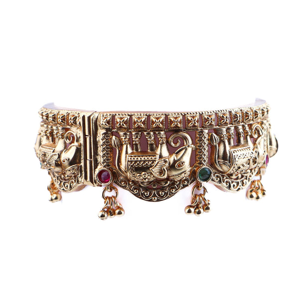 Detailed view of a 22K gold-plated fashion bangle (single) highlighting intricate motifs, textured detailing, and a premium 22K gold-plated finish