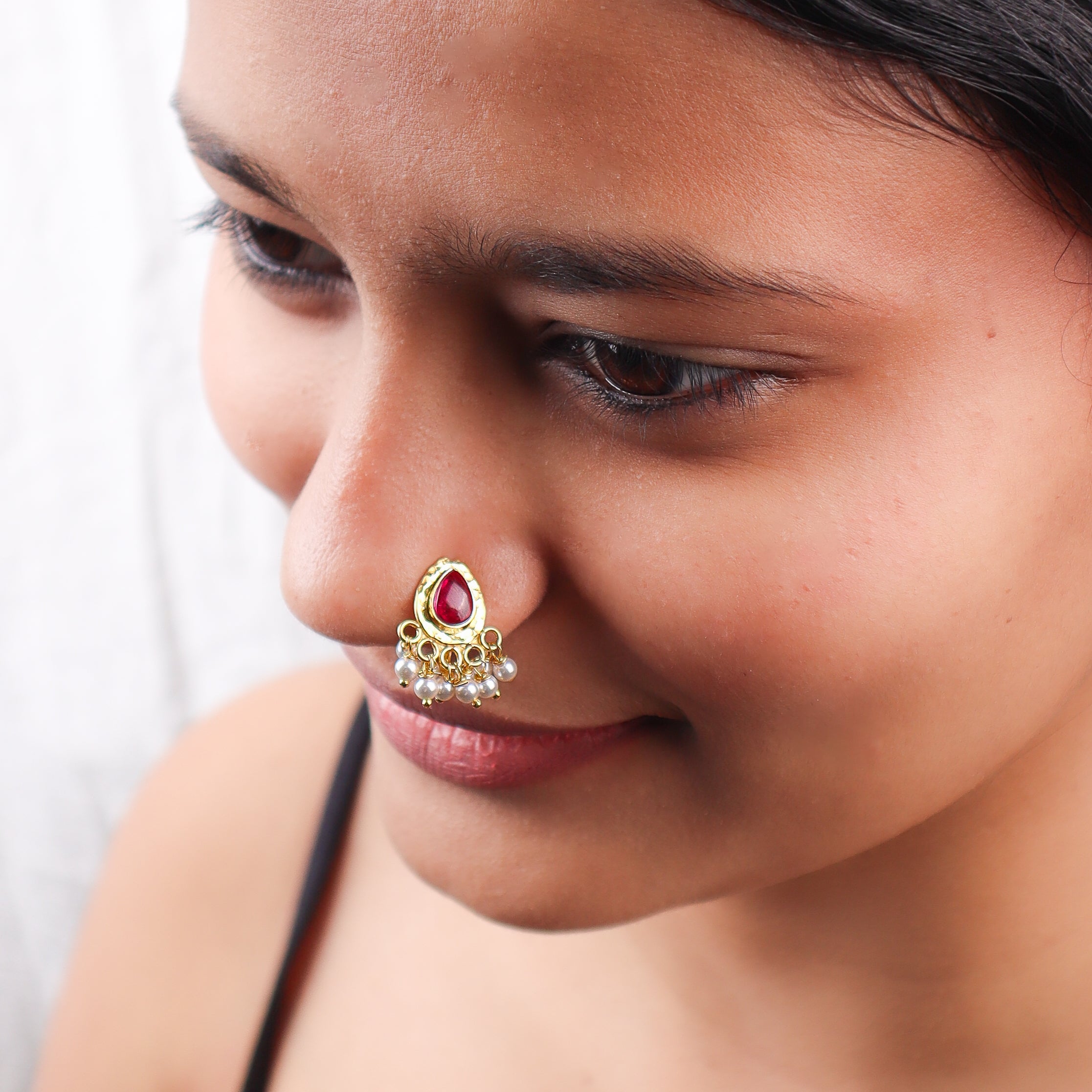 Pink Drop Clip-On Nose Pin | 22K Gold-Plated (Large)