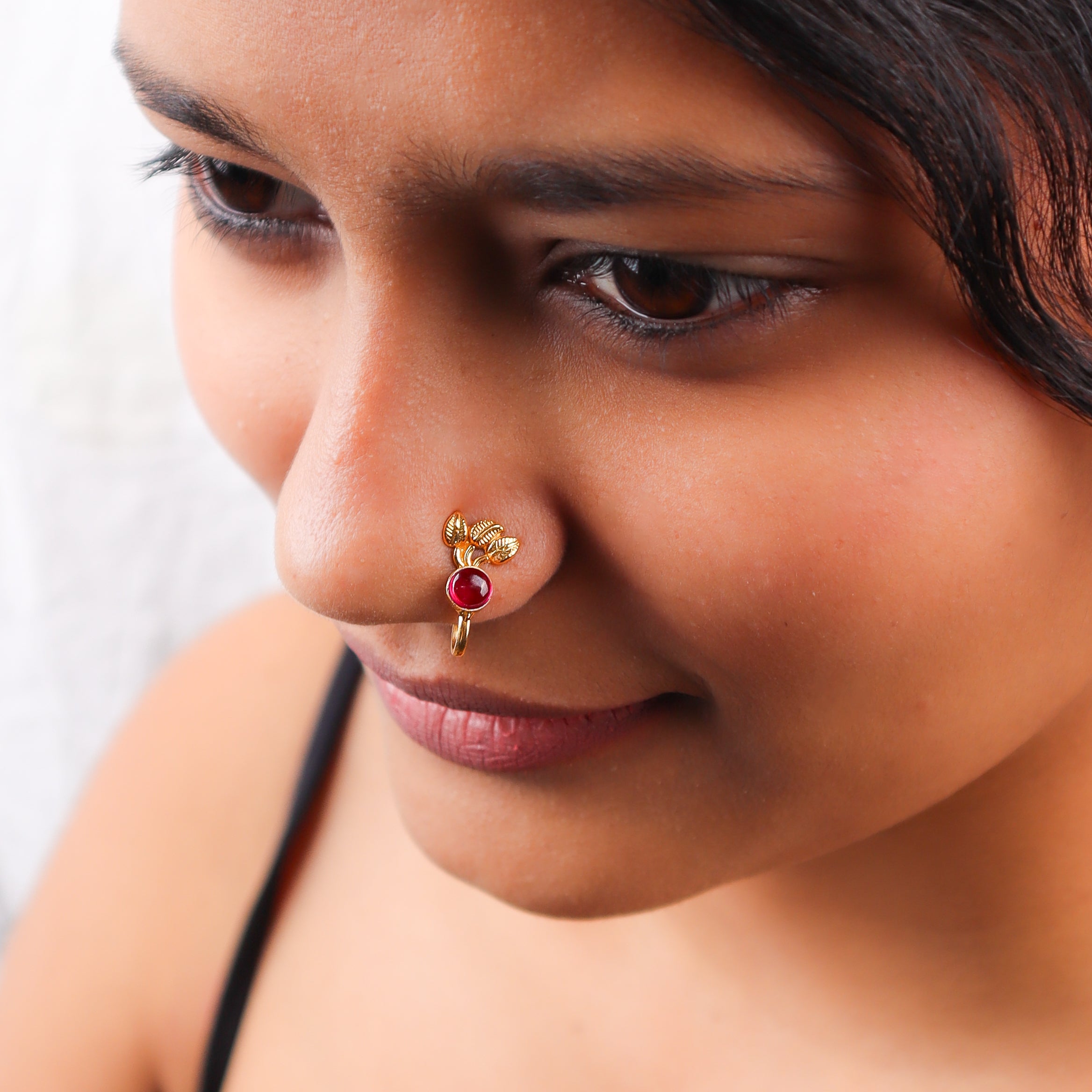 Pink Petalfall Clip-On Nose Pin | 22K Gold-Plated (Large)