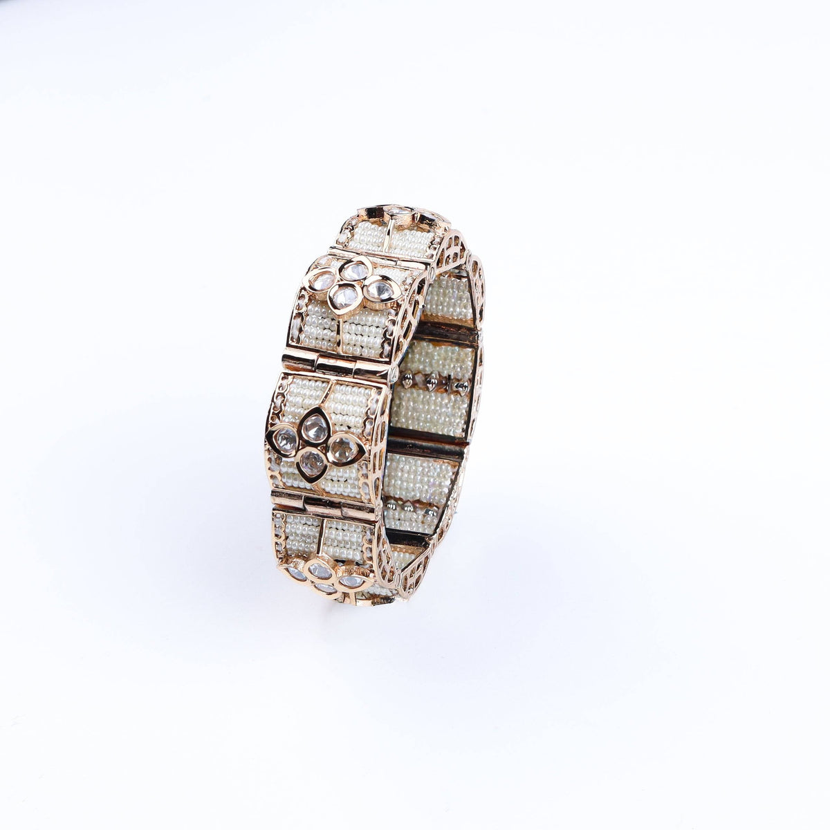 Detailed view of 22K gold-plated fashion bracelet highlighting intricate motifs, textured detailing, and premium 22K gold-plated finish