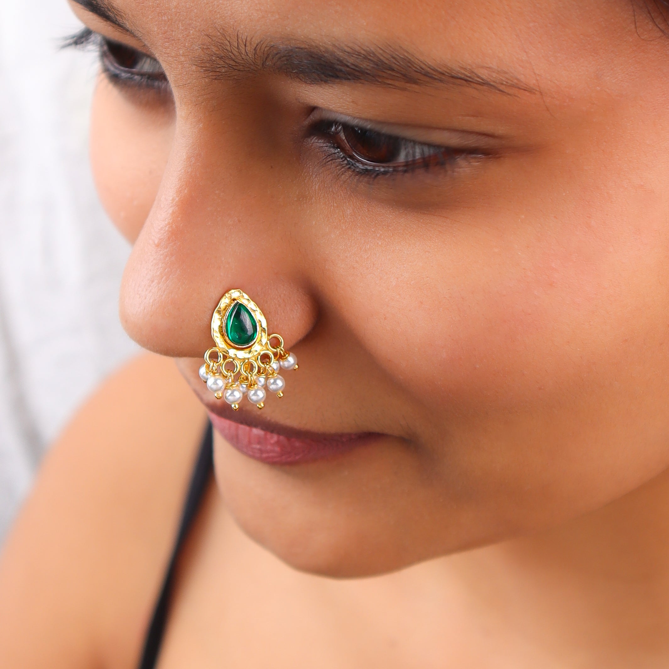 Green Drop Clip-On Nose Pin | 22K Gold-Plated (Large)