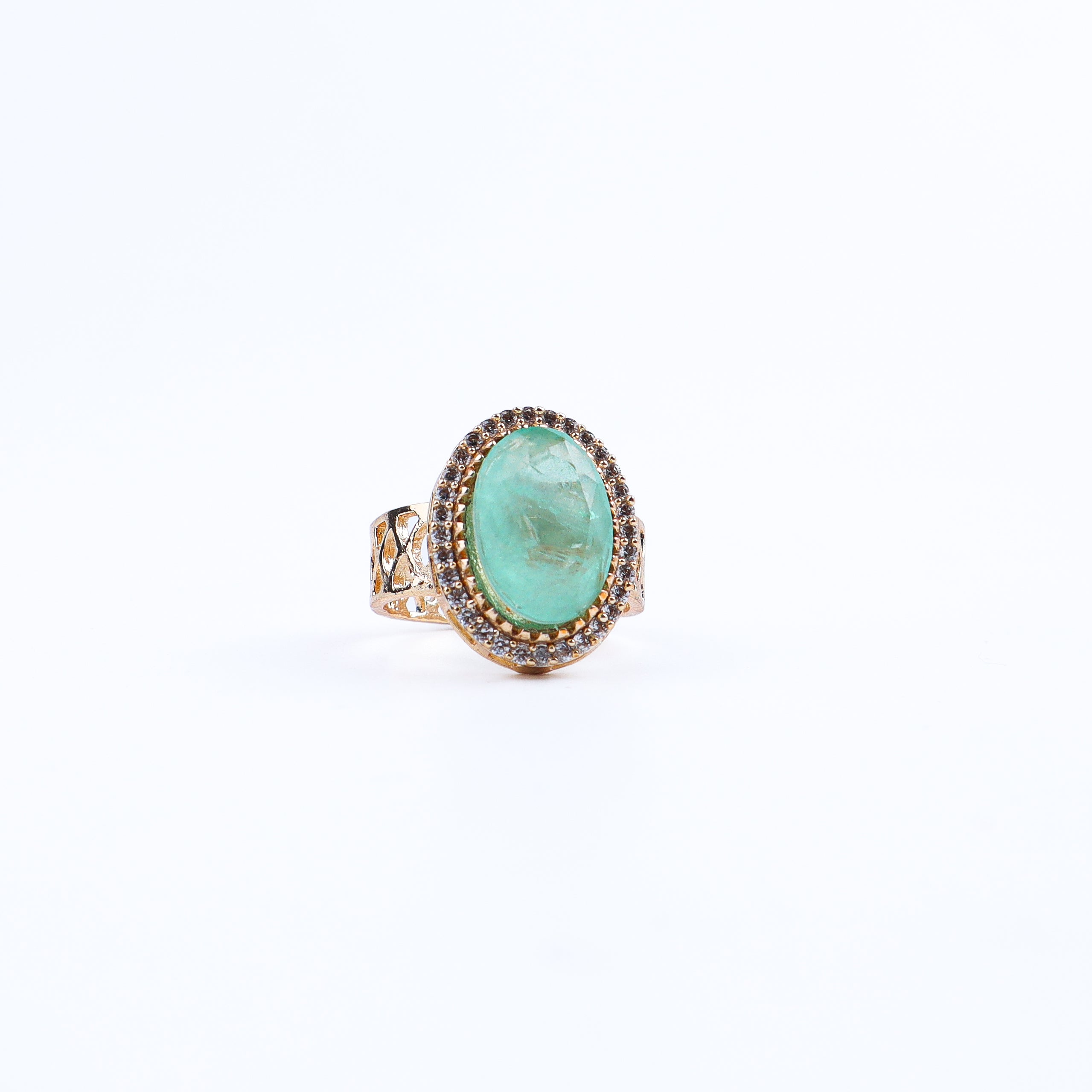 Close-up of a 22K gold-plated fashion ring showcasing intricate detailing, fine craftsmanship, and rich 22K gold plating