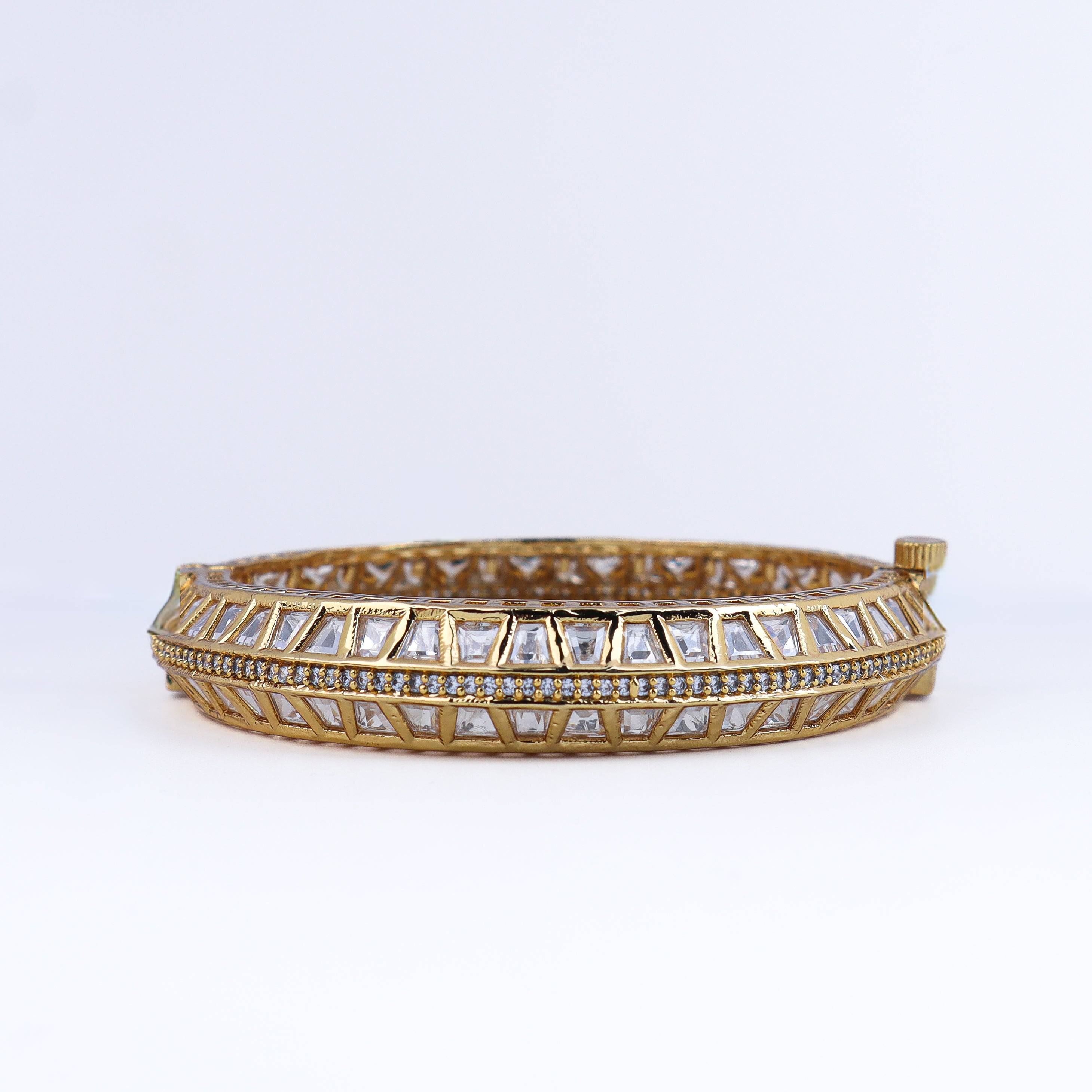 Close-up of a 22K gold-plated fashion bangle (single) showcasing intricate detailing, fine craftsmanship, and rich 22K gold plating
