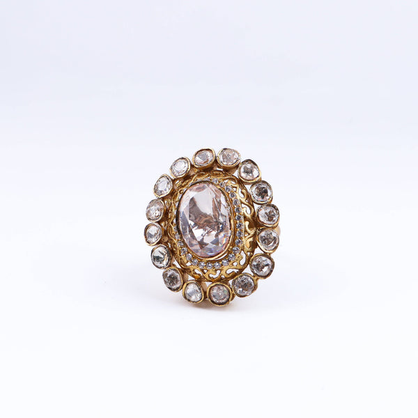 Close-up of a 22K gold-plated fashion ring showcasing intricate detailing, fine craftsmanship, and rich 22K gold plating