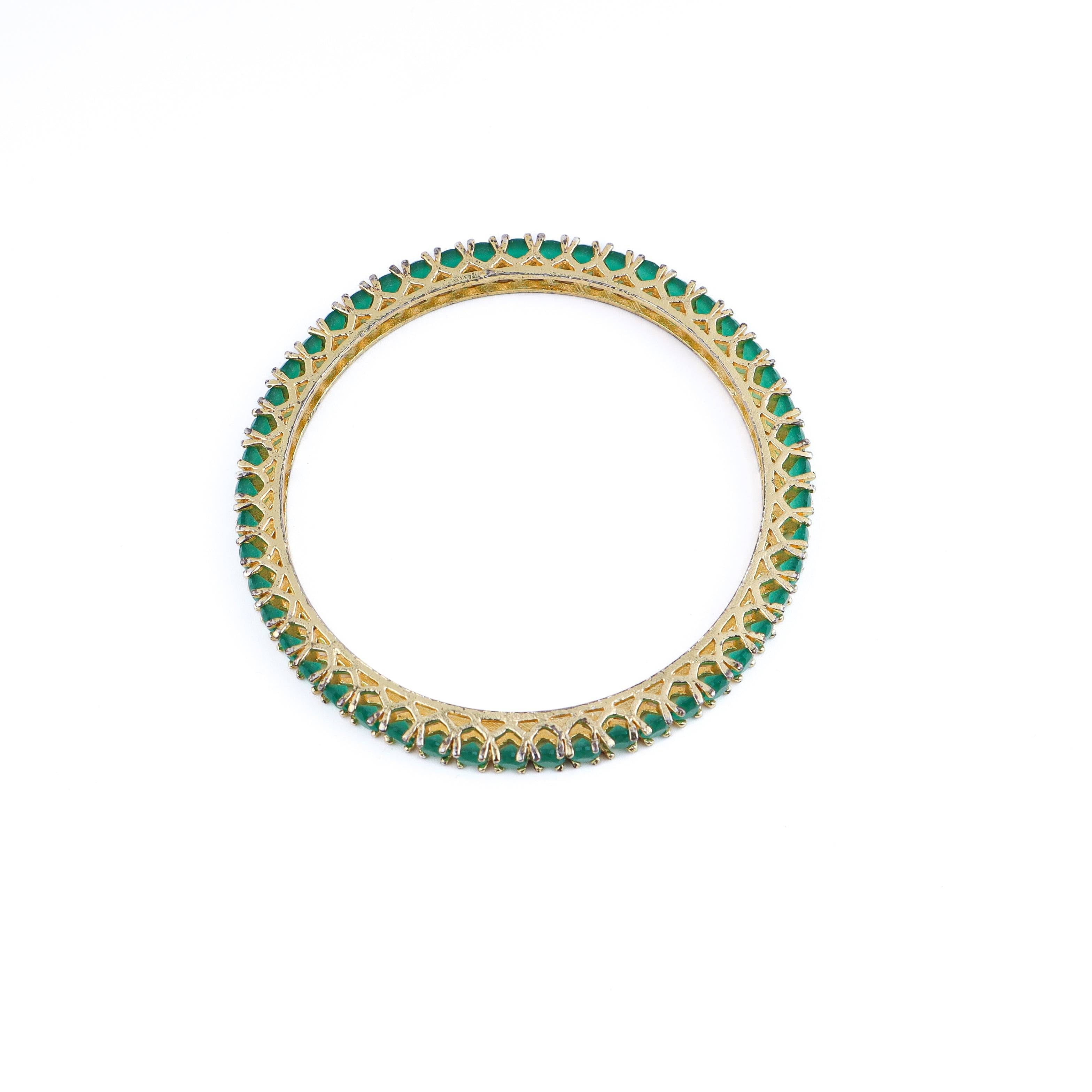 Detailed view of a 22K gold-plated fashion bangle (single) highlighting intricate motifs, textured detailing, and premium 22K gold plating