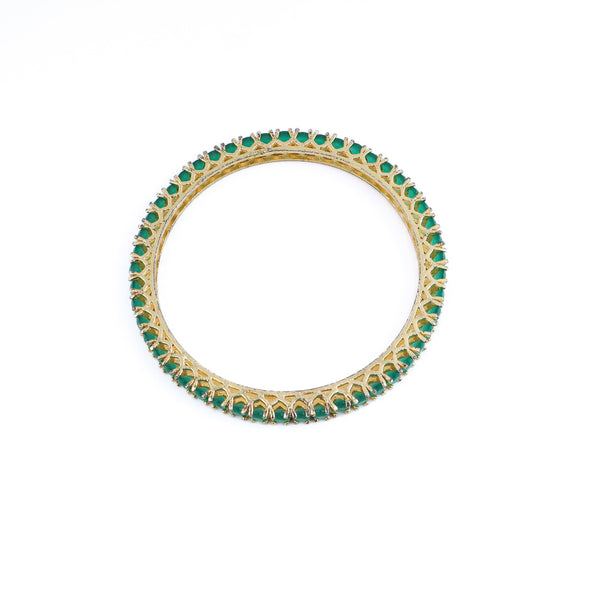 Detailed view of a 22K gold-plated fashion bangle (single) highlighting intricate motifs, textured detailing, and premium 22K gold plating