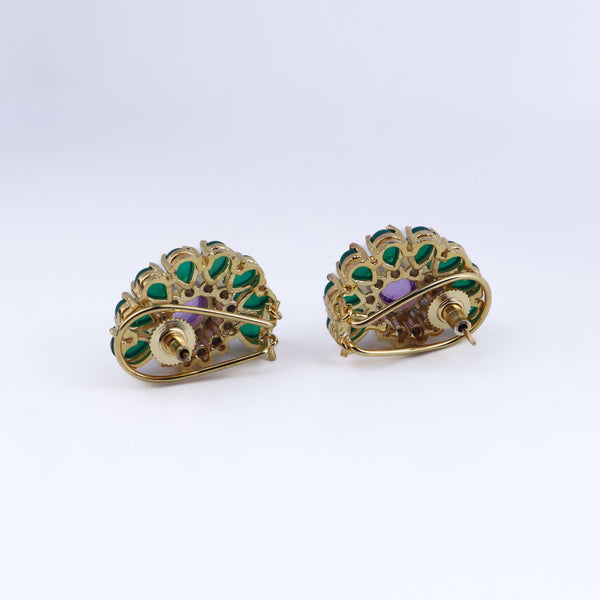 Angled view of a 22K gold-plated fashion earring highlighting its elegant silhouette, structure, and polished gold finish