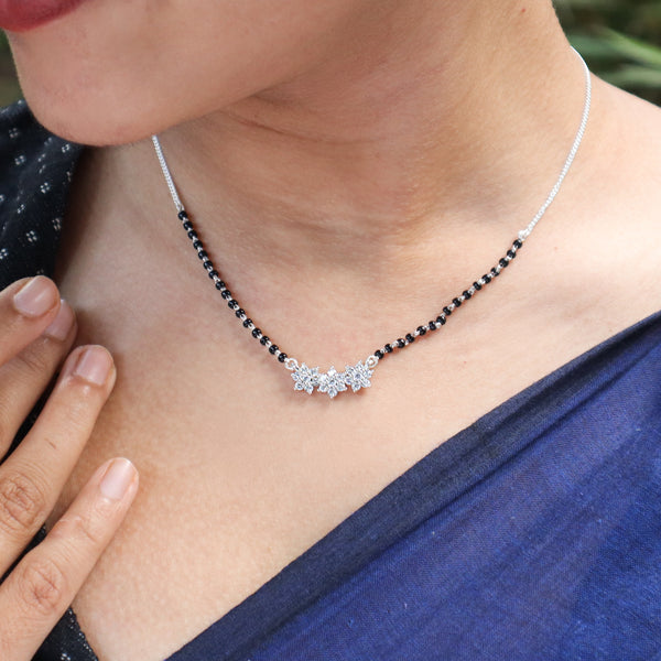 Close-up of Classic CZ Flower Motif Mangalsutra Set Small with CZ stones
