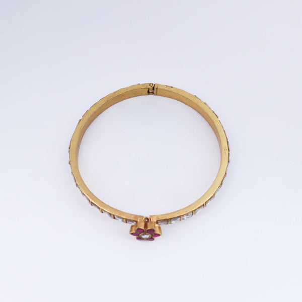 Detailed view of a 22K gold-plated fashion bangle (single) highlighting intricate motifs, textured detailing, and a premium 22K gold-plated finish