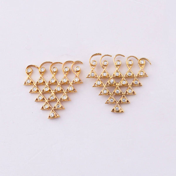 Close-up of Saraswati Earrings showcasing intricate craftsmanship, detailed motifs, and 22K gold-plated finish