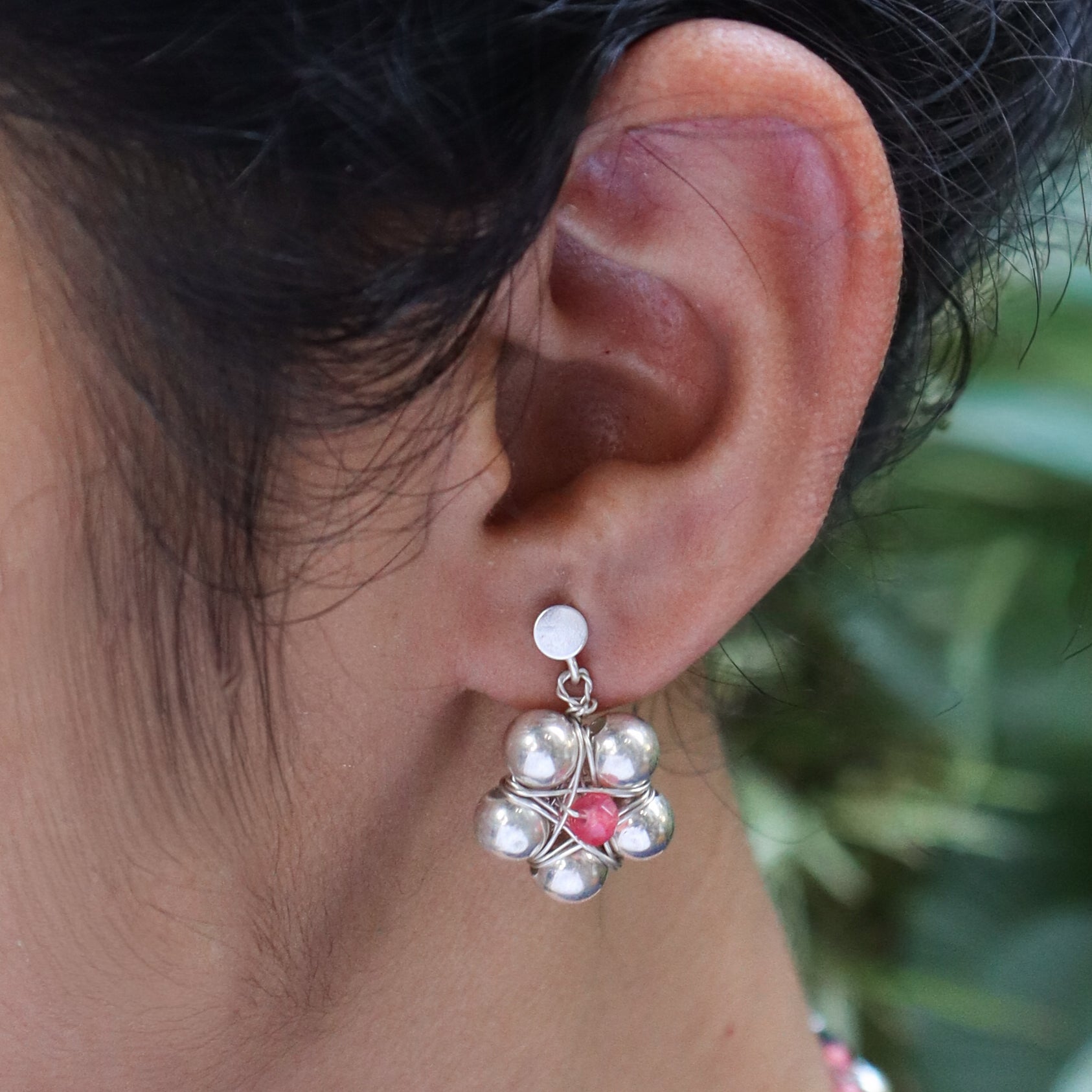 Silver Bead Thushi Set with Cherry Quartz