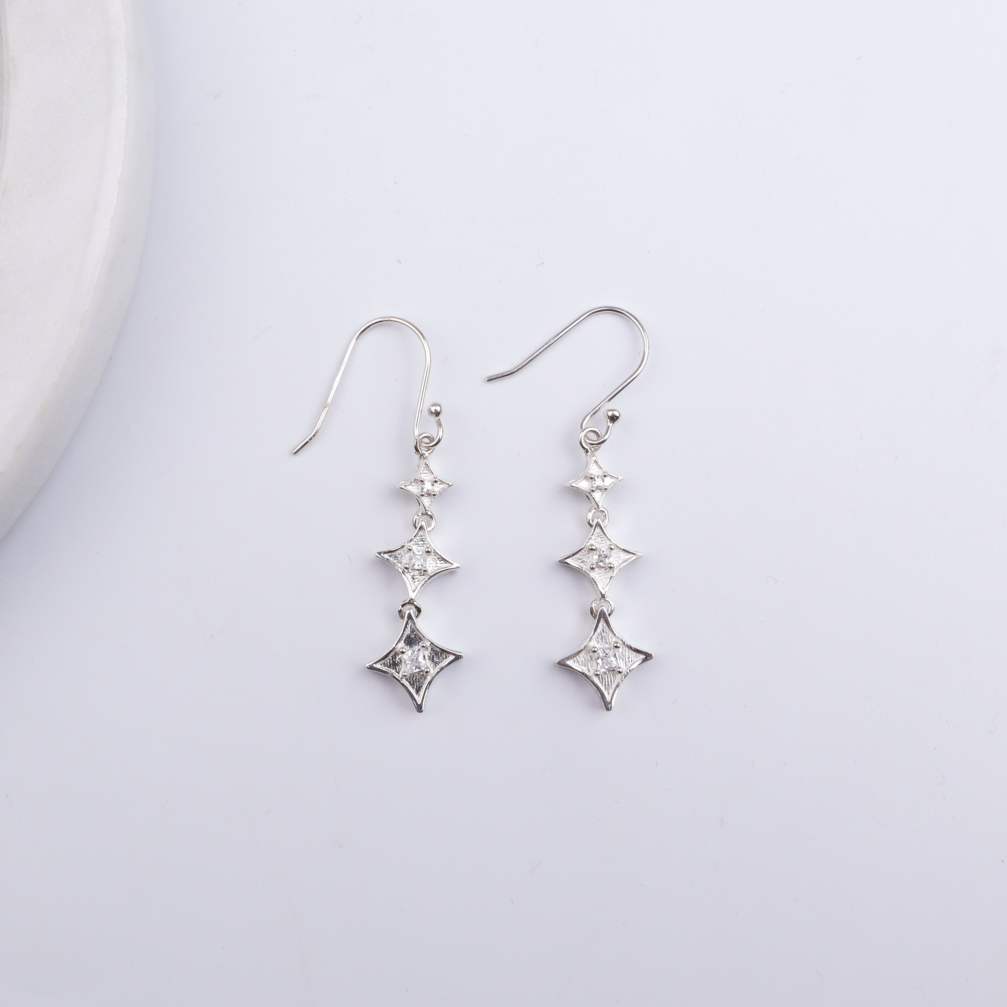 Silver CZ Diamond Shape Earrings