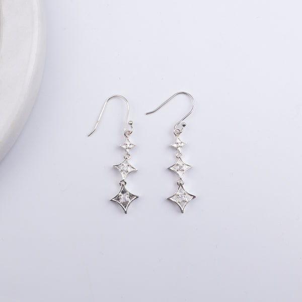 Silver CZ Diamond Shape Earrings