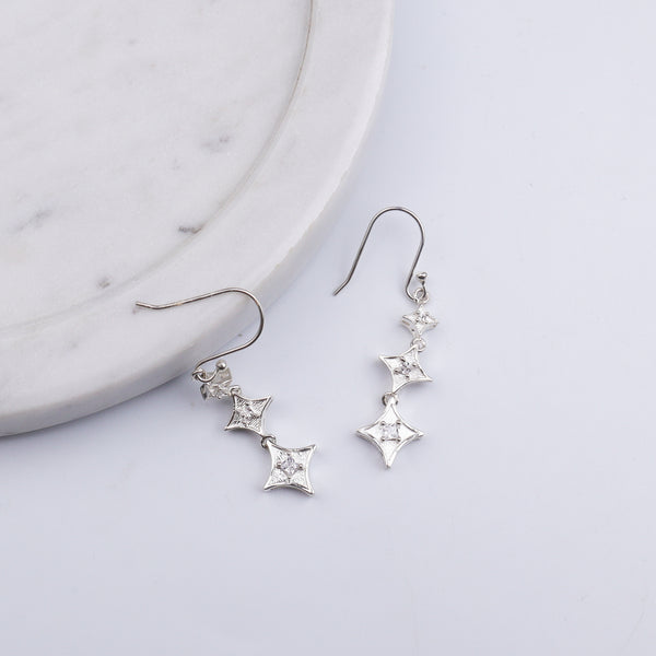 Silver CZ Diamond Shape Earrings