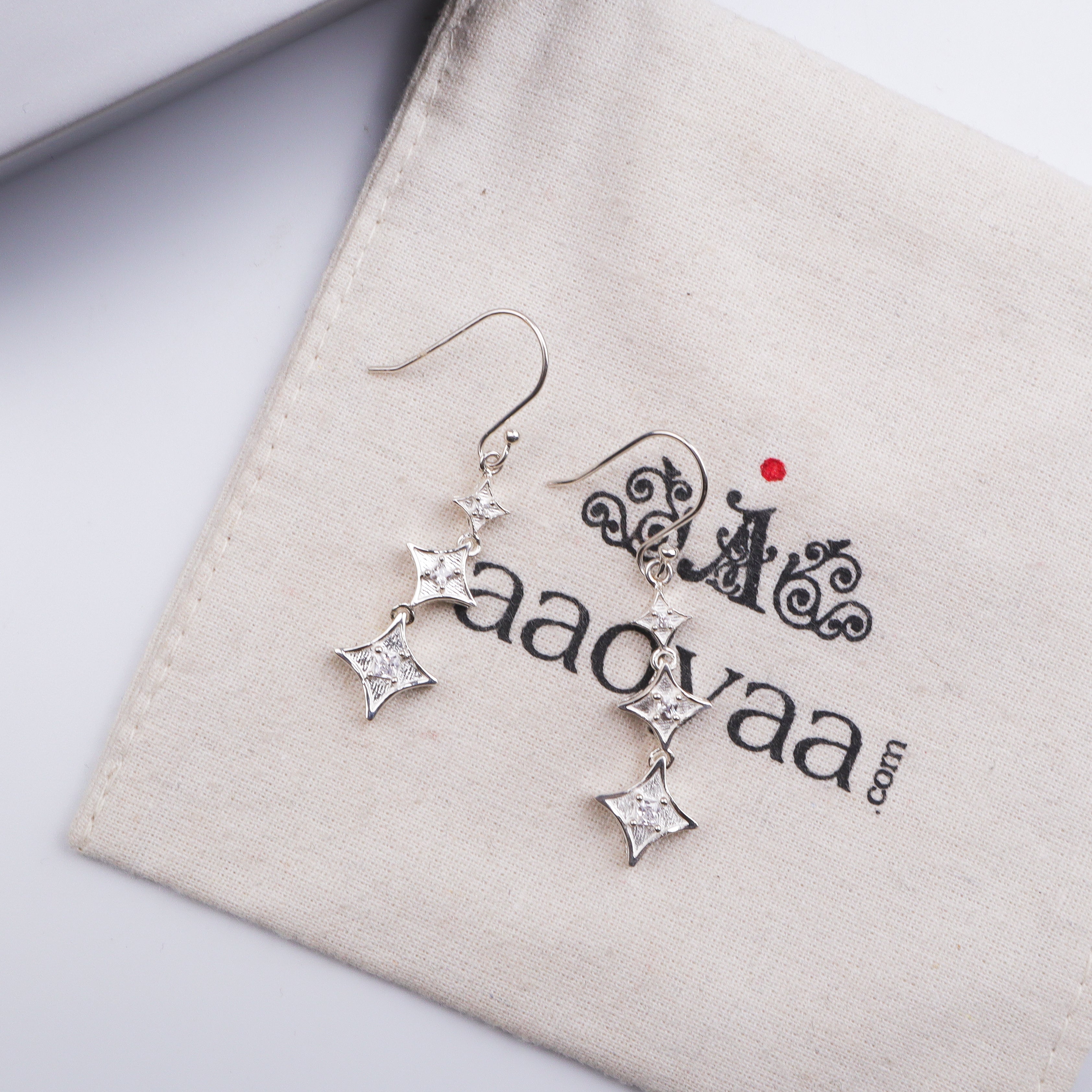 Silver CZ Diamond Shape Earrings
