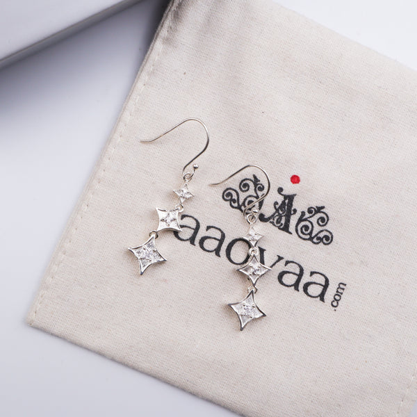 Silver CZ Diamond Shape Earrings
