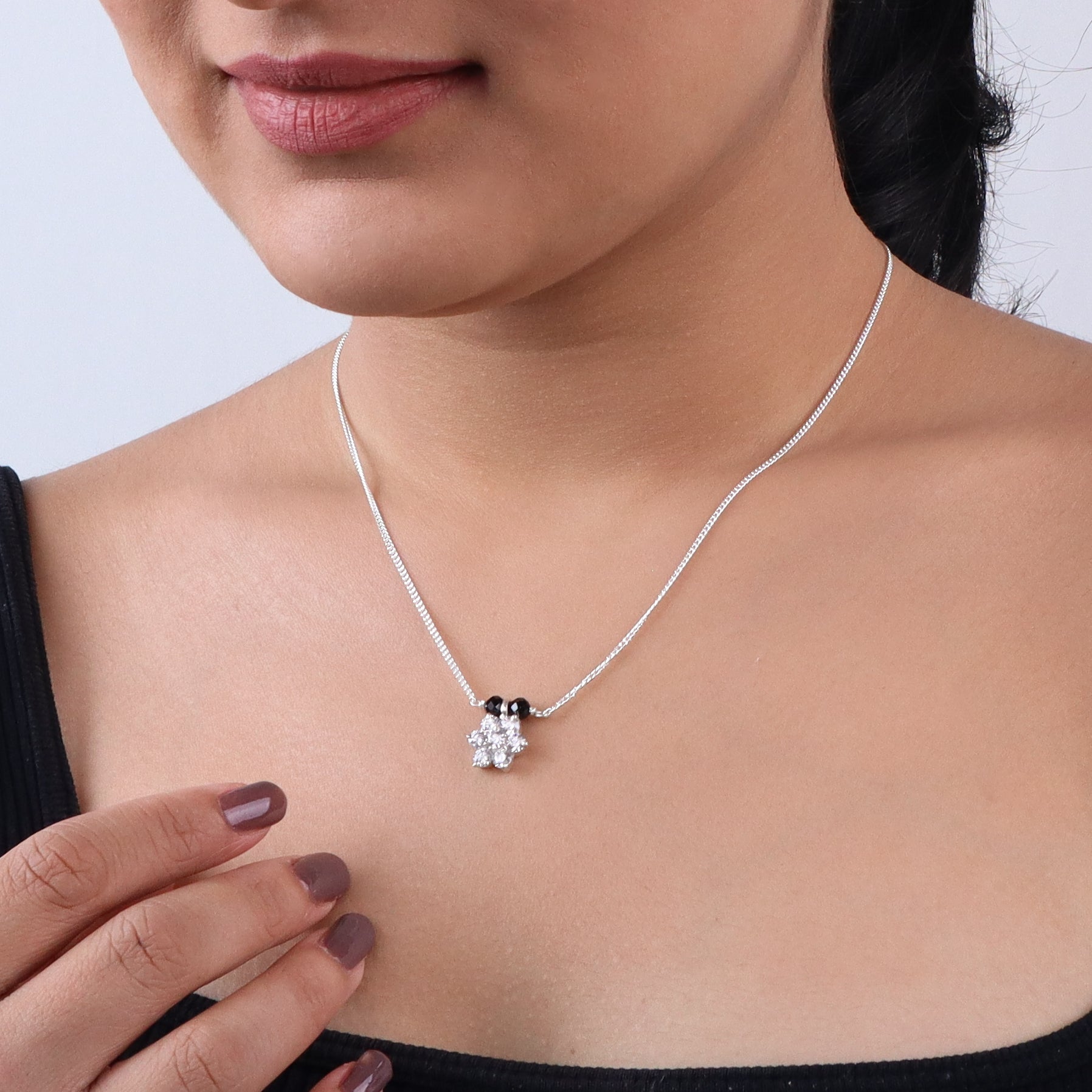 Big Single Flower Motif Chain Mangalsutra | CZ | 92.5 Silver