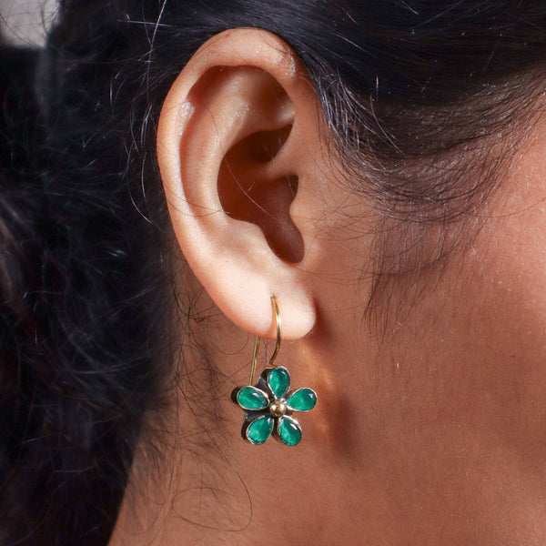 Model wearing Brass Fashion Earrings for a stylish and contemporary fashion jewellery look