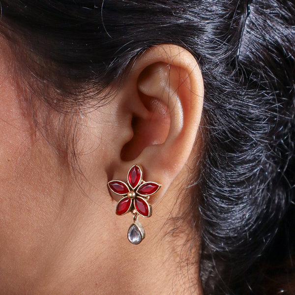 Model wearing Brass Fashion Earrings for a stylish contemporary fashion jewellery look