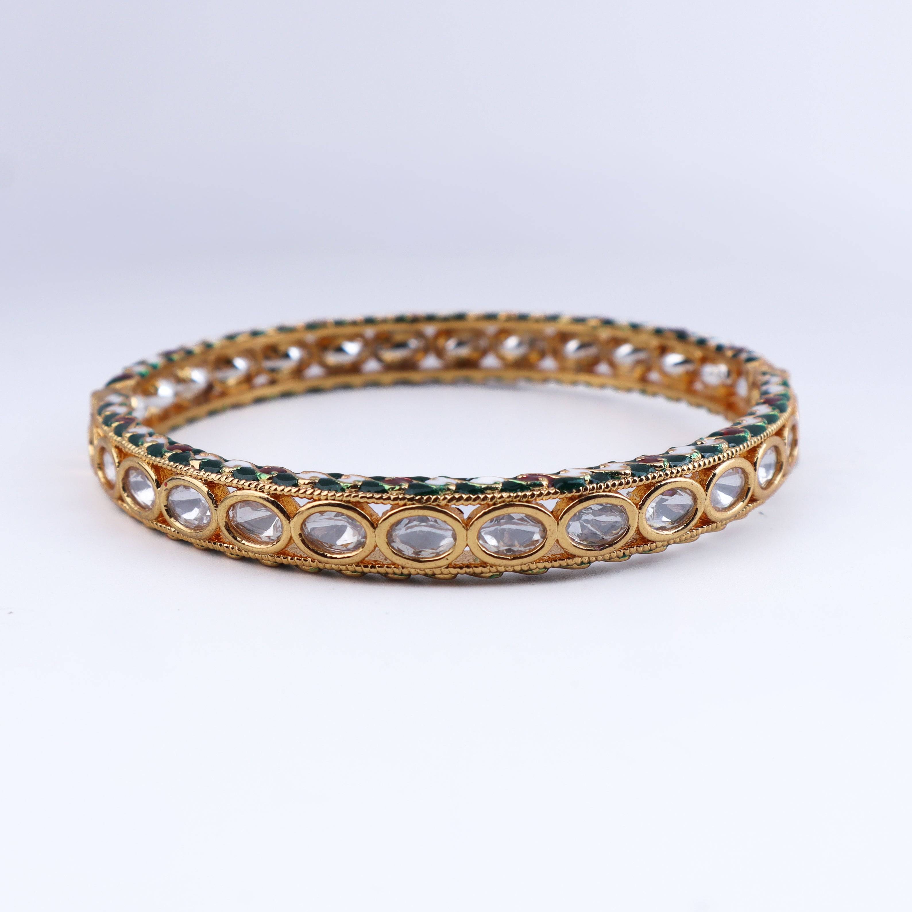 Close-up of a 22K gold-plated fashion bangle (single) showcasing intricate detailing, fine craftsmanship, and rich 22K gold plating