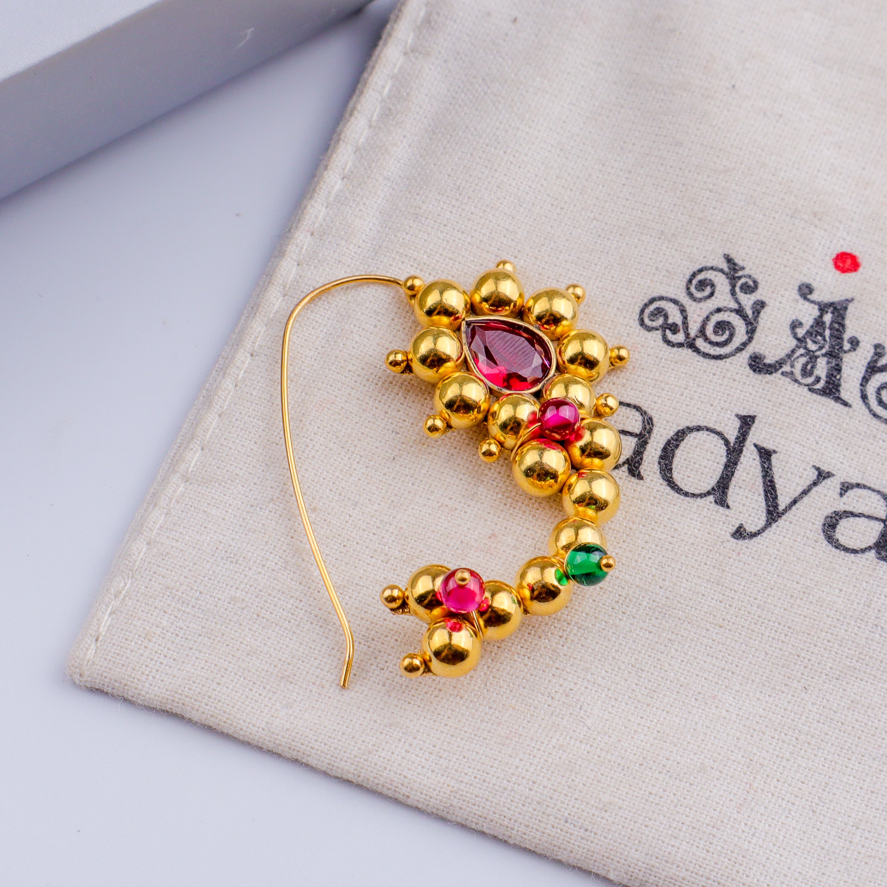 Itihaas Silver Maharashtrian Nath: Big (Left) | 92.5 Silver | 22K Gold Plated