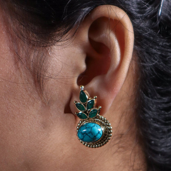 Model wearing Brass Fashion Earrings for a stylish and contemporary fashion jewellery look