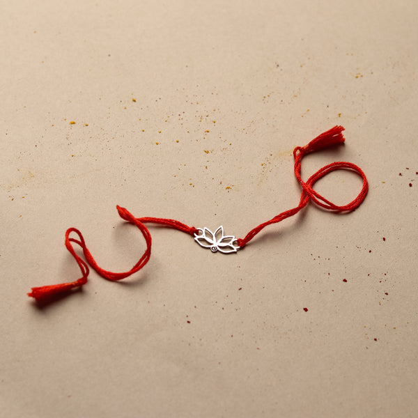 Silver Laser Cut Lotus Rakhi