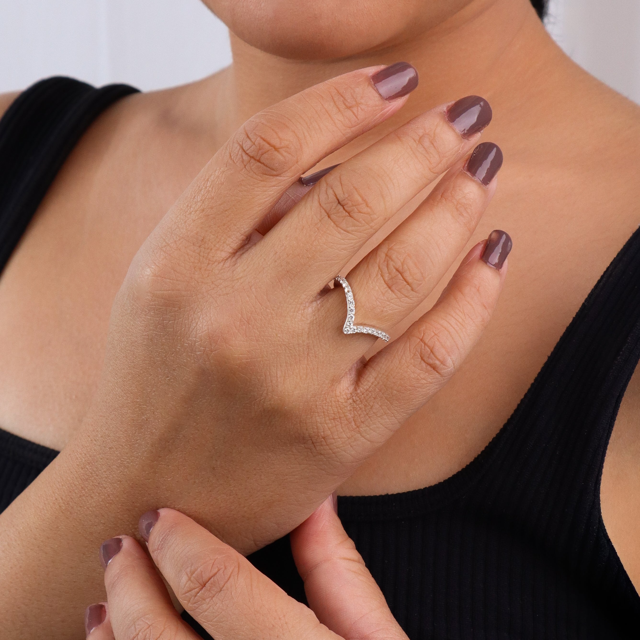Silver CZ V Ring | 92.5 Silver