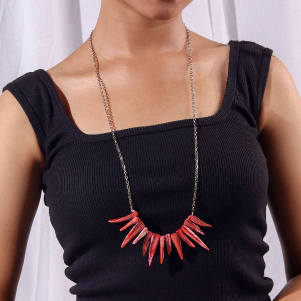 Model wearing a fashion necklace for a stylish and contemporary jewelry look