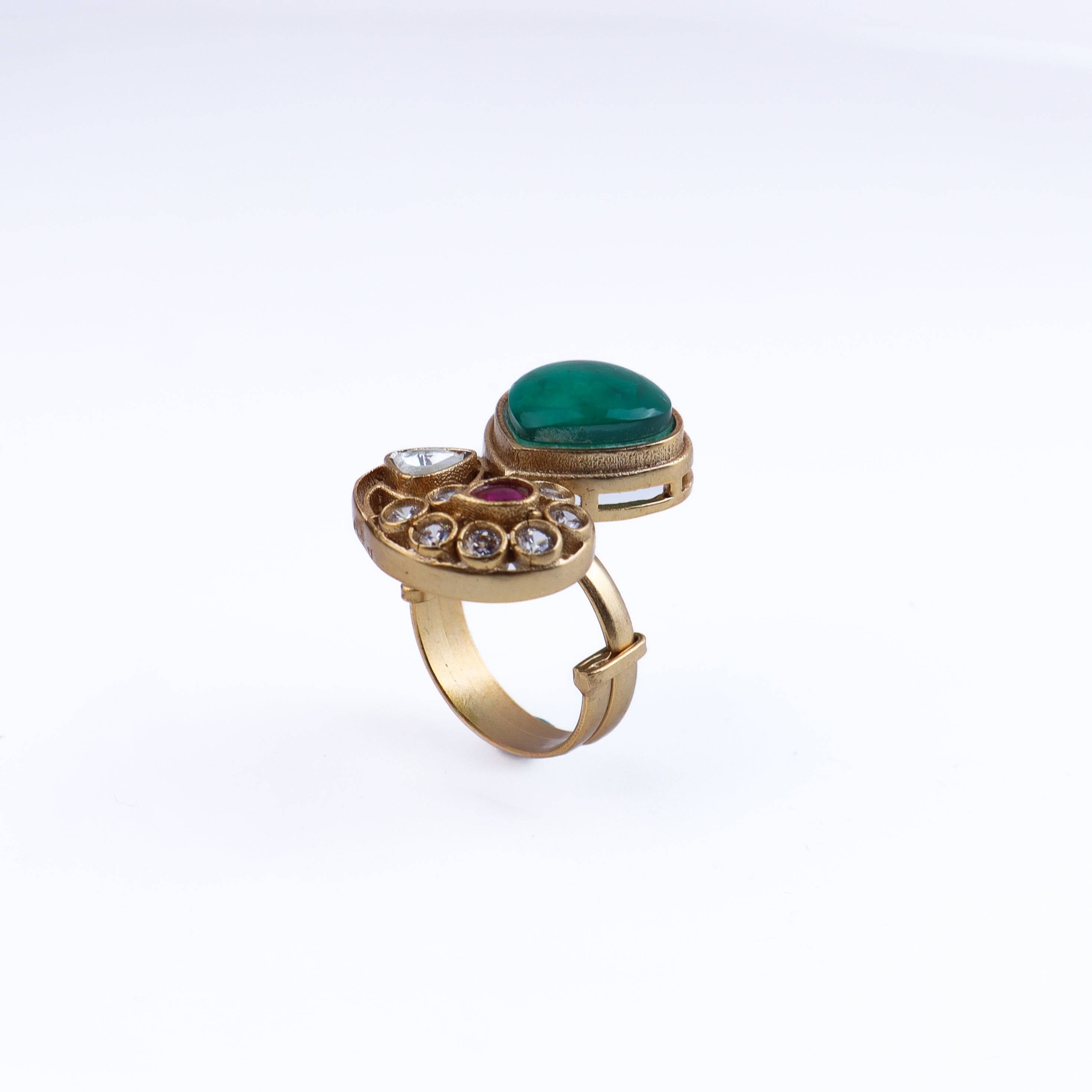 Close-up of a 22K gold-plated fashion ring showcasing intricate detailing, fine craftsmanship, and rich 22K gold plating