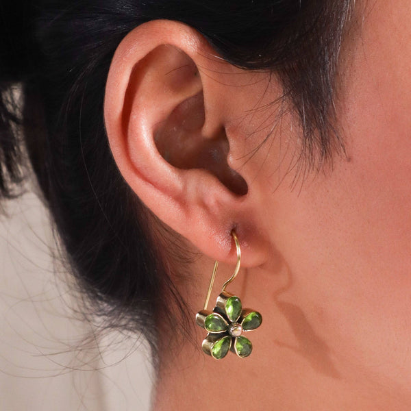 Model wearing Brass Fashion Earrings for a stylish and contemporary fashion jewellery look