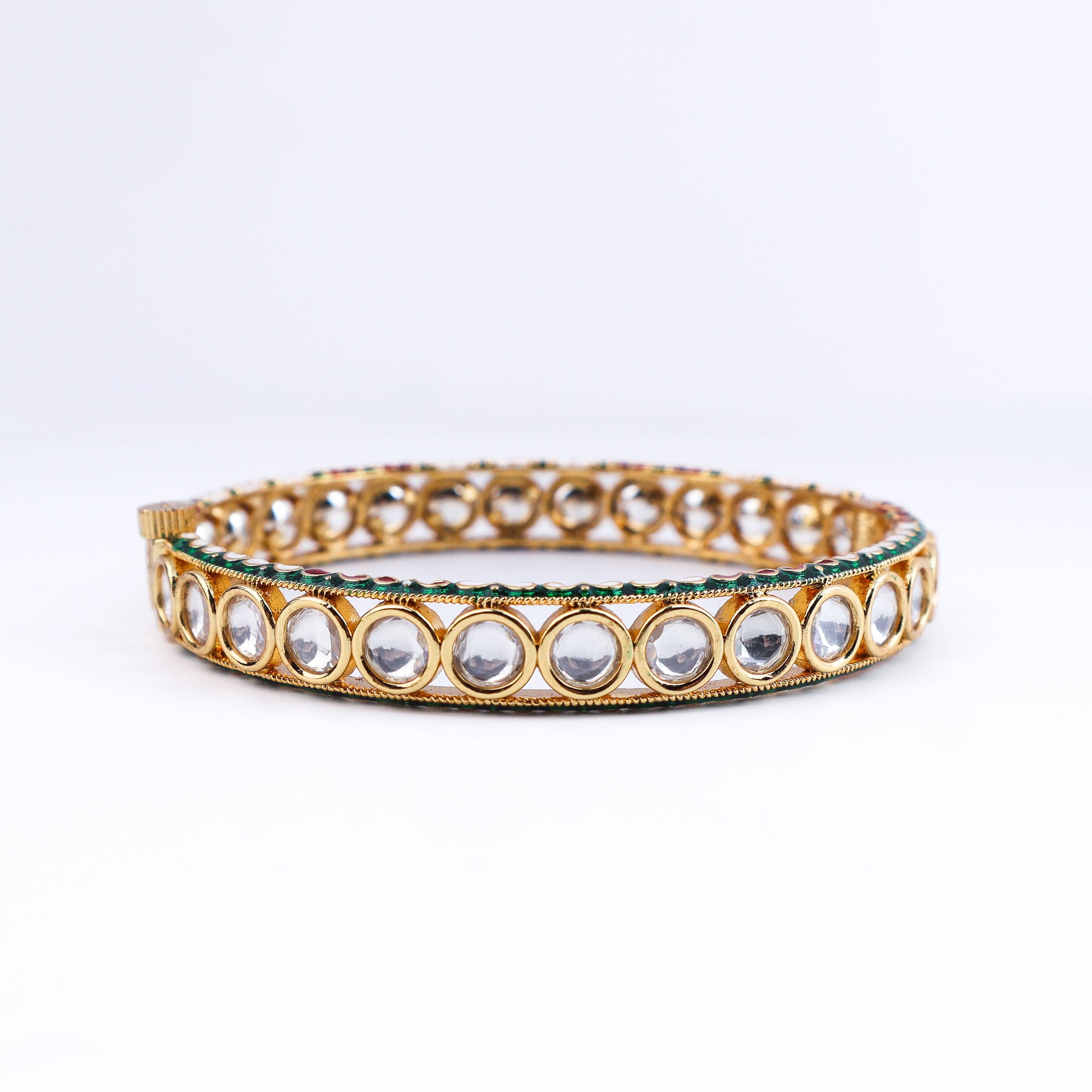 Close-up of a 22K gold-plated fashion bangle (single) showcasing intricate detailing, fine craftsmanship, and rich 22K gold-plated finish